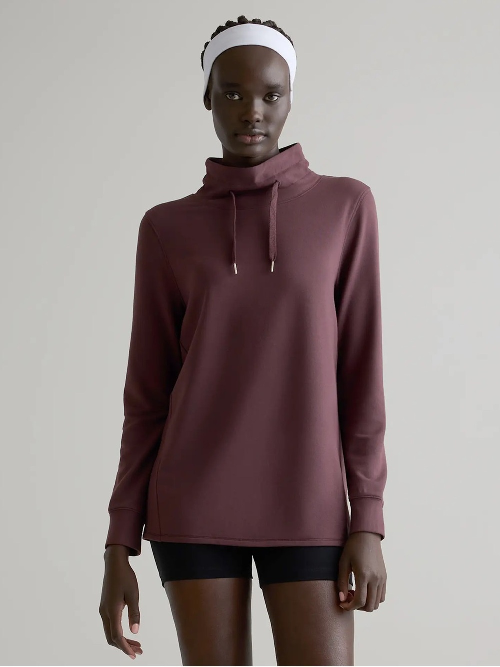 NWT Quince SuperSoft Fleece Mock Neck Pullover L Dried Fig Brown Cozy Sweatshirt